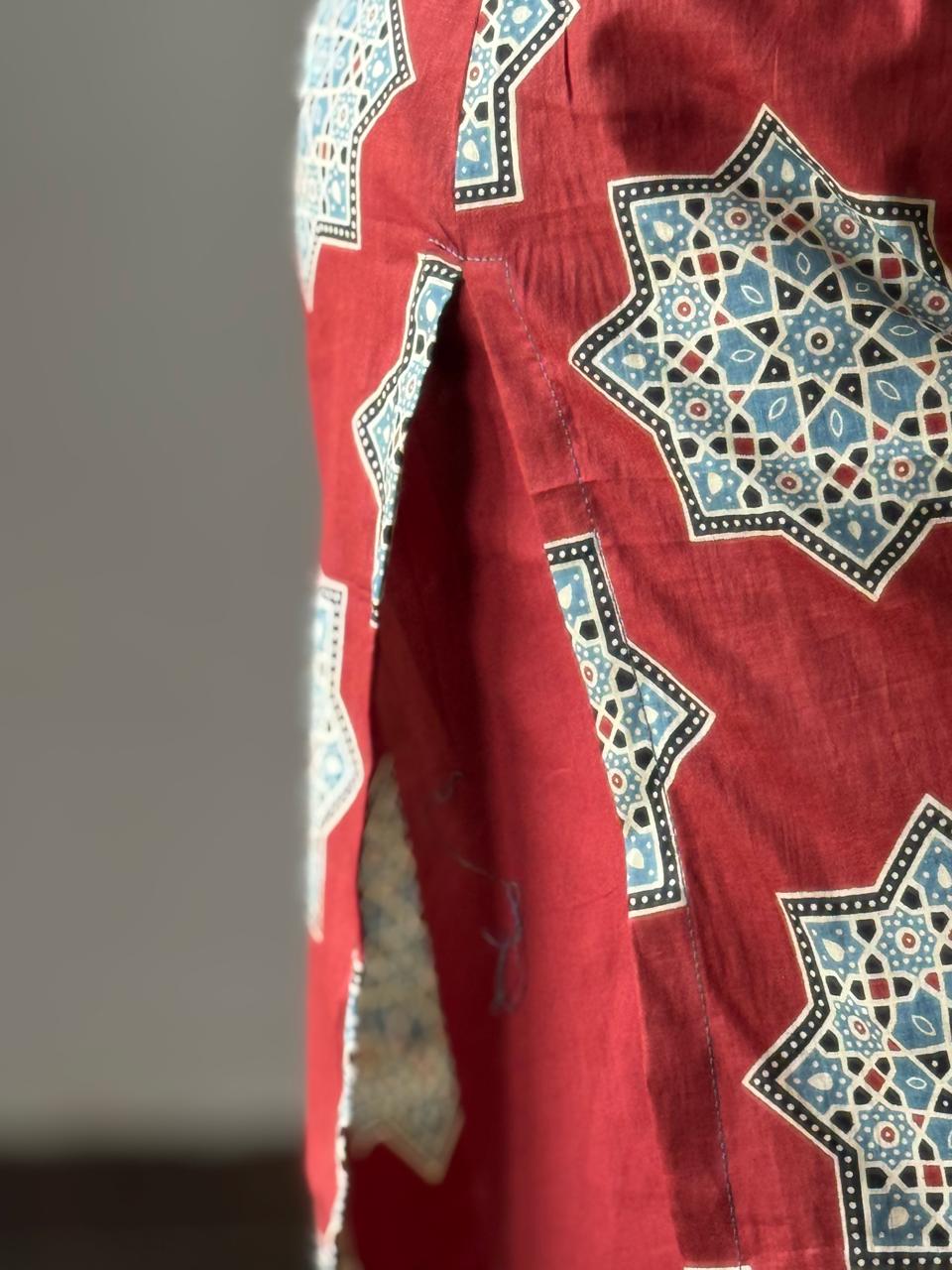 Red Ajrakh Kurta Set