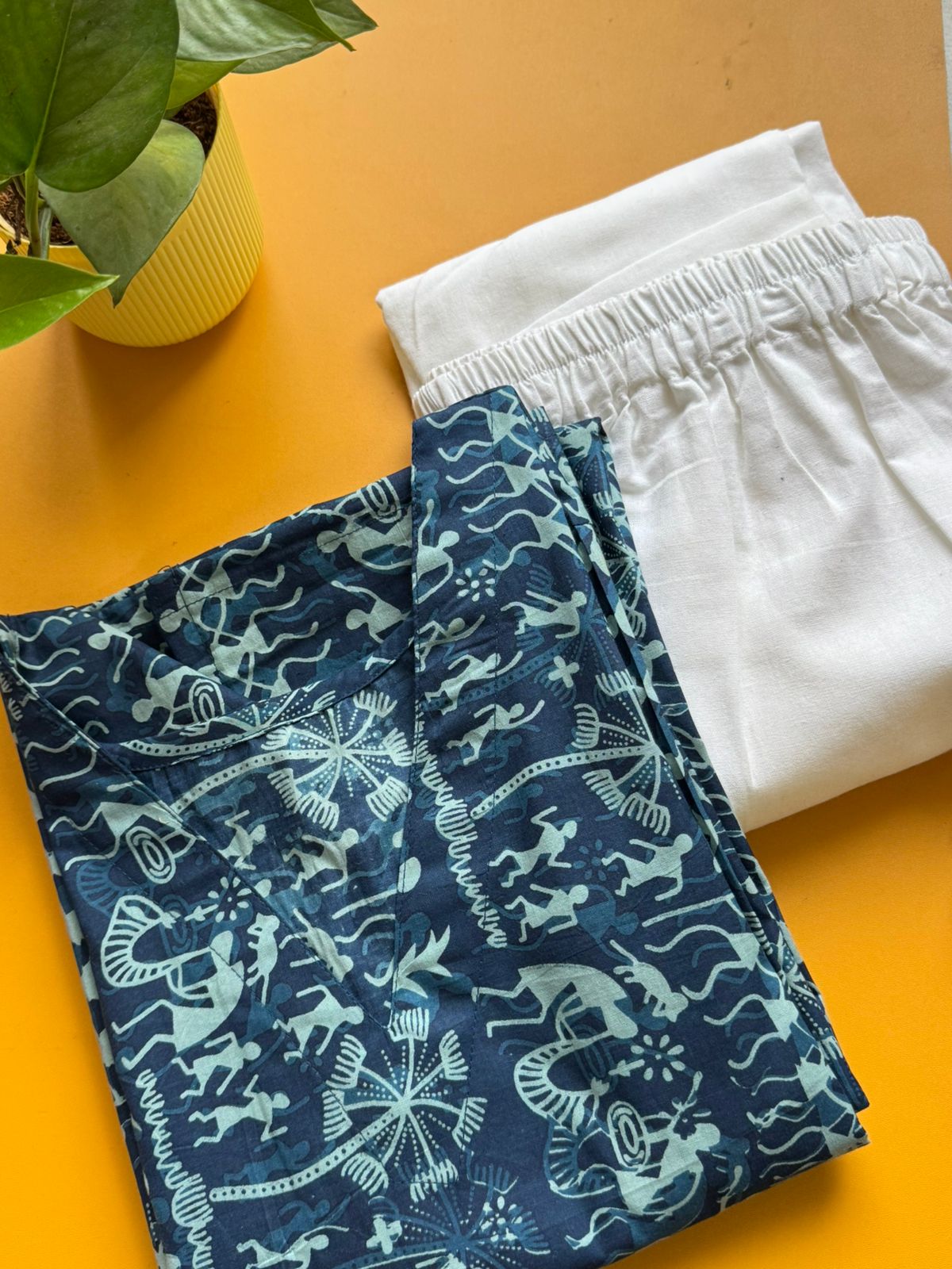 Blue Handblock Cotton Kurta – Everyday Comfort, Effortlessly Stylish