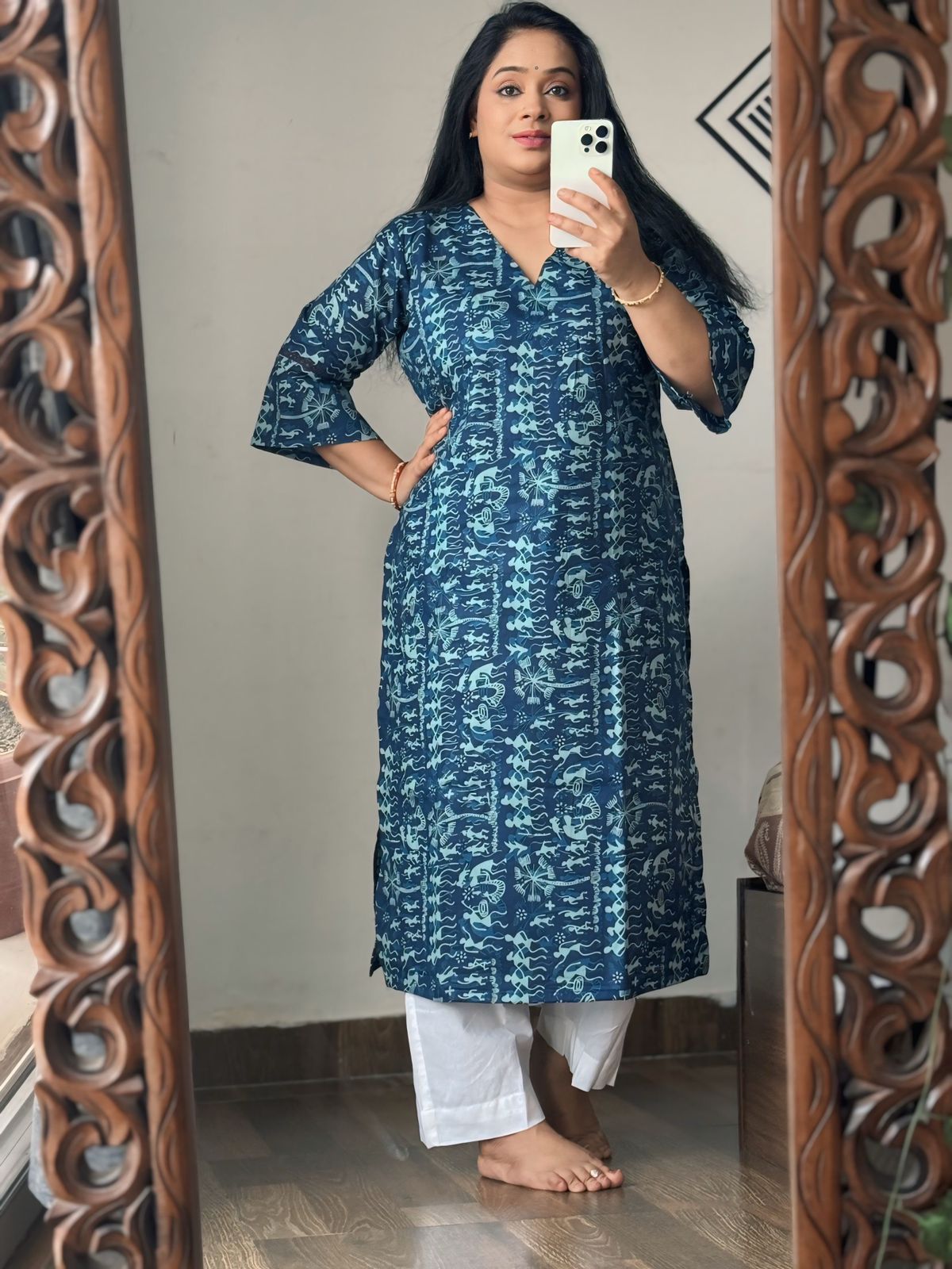 Blue Handblock Cotton Kurta – Everyday Comfort, Effortlessly Stylish