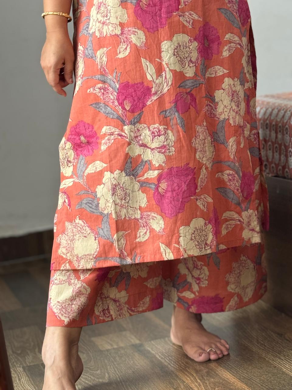 Orange Peach Floral Palazzo Set