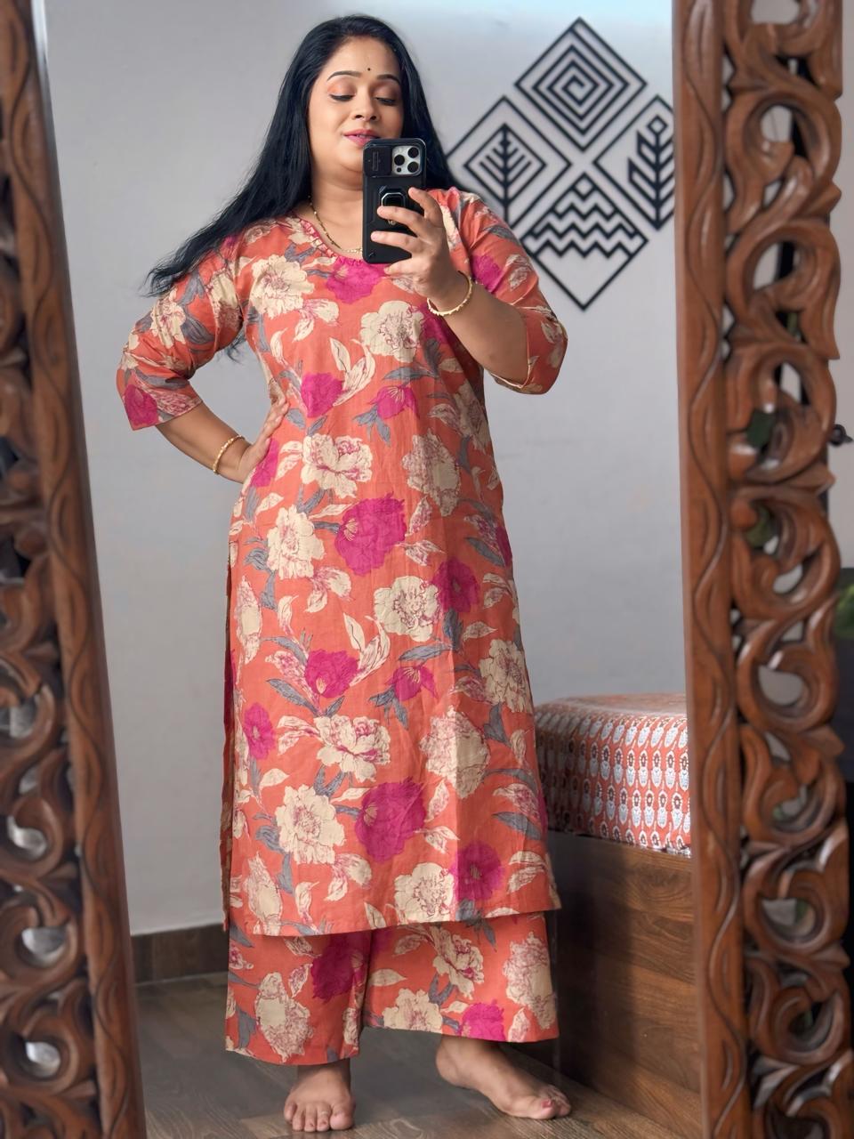 Orange Peach Floral Palazzo Set