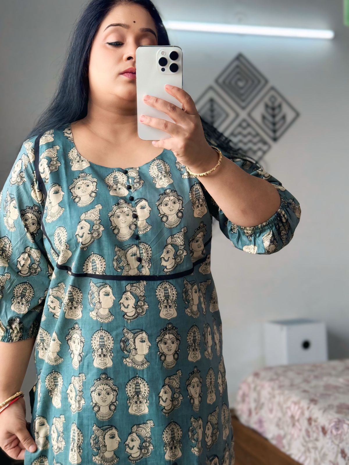 Grey Kalamkari  Printed Cotton Kurta Palazzo Set