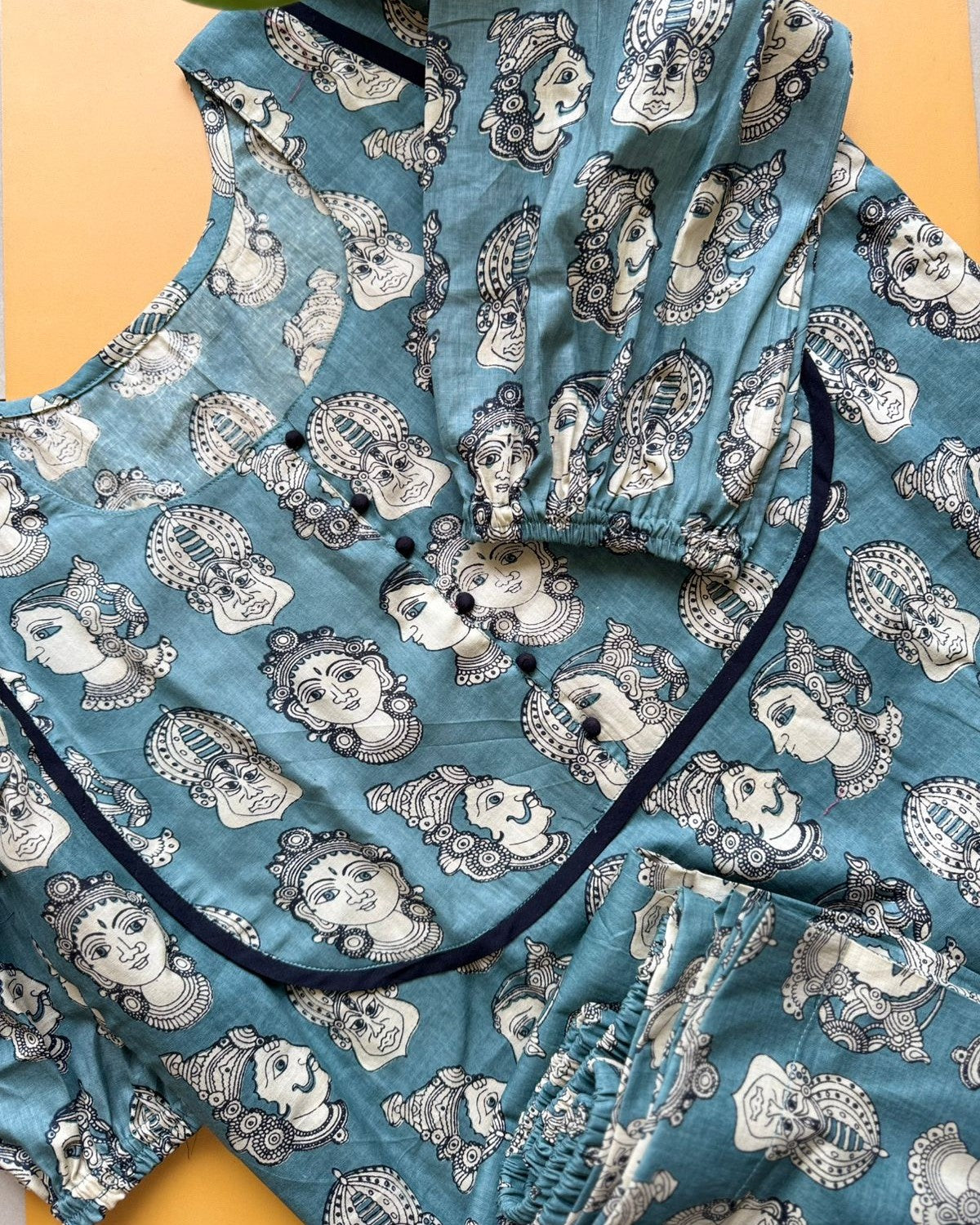 Grey Kalamkari  Printed Cotton Kurta Palazzo Set