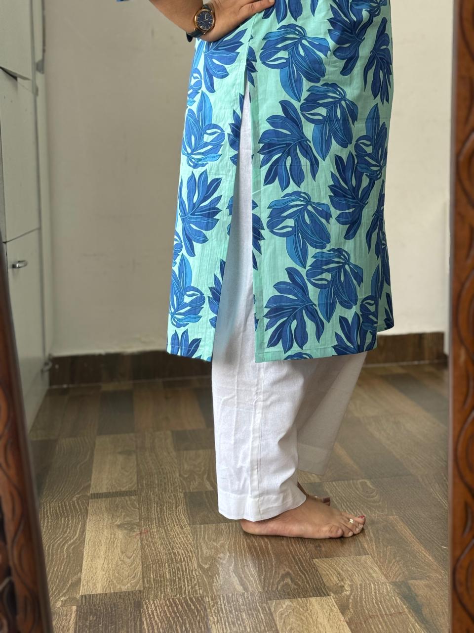 Teal Blue Floral Print Kurta