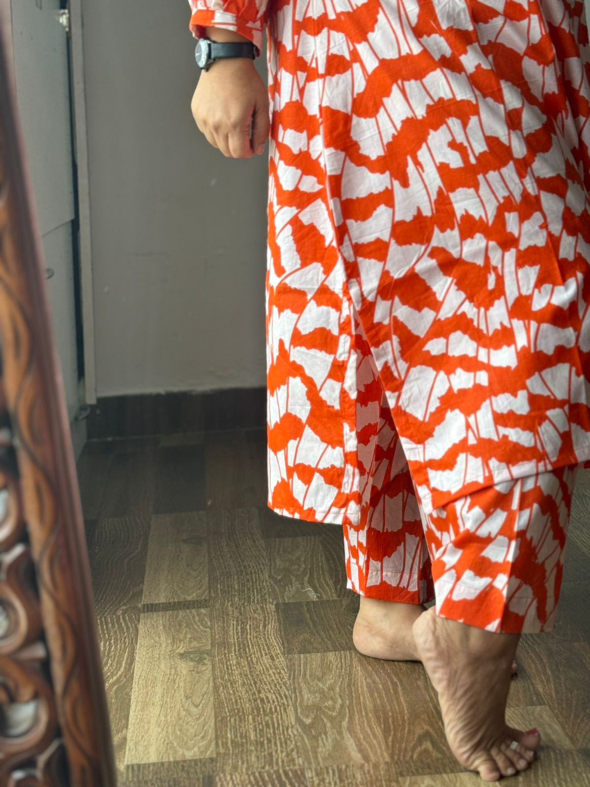 Orange A-line Designer Kurta Set