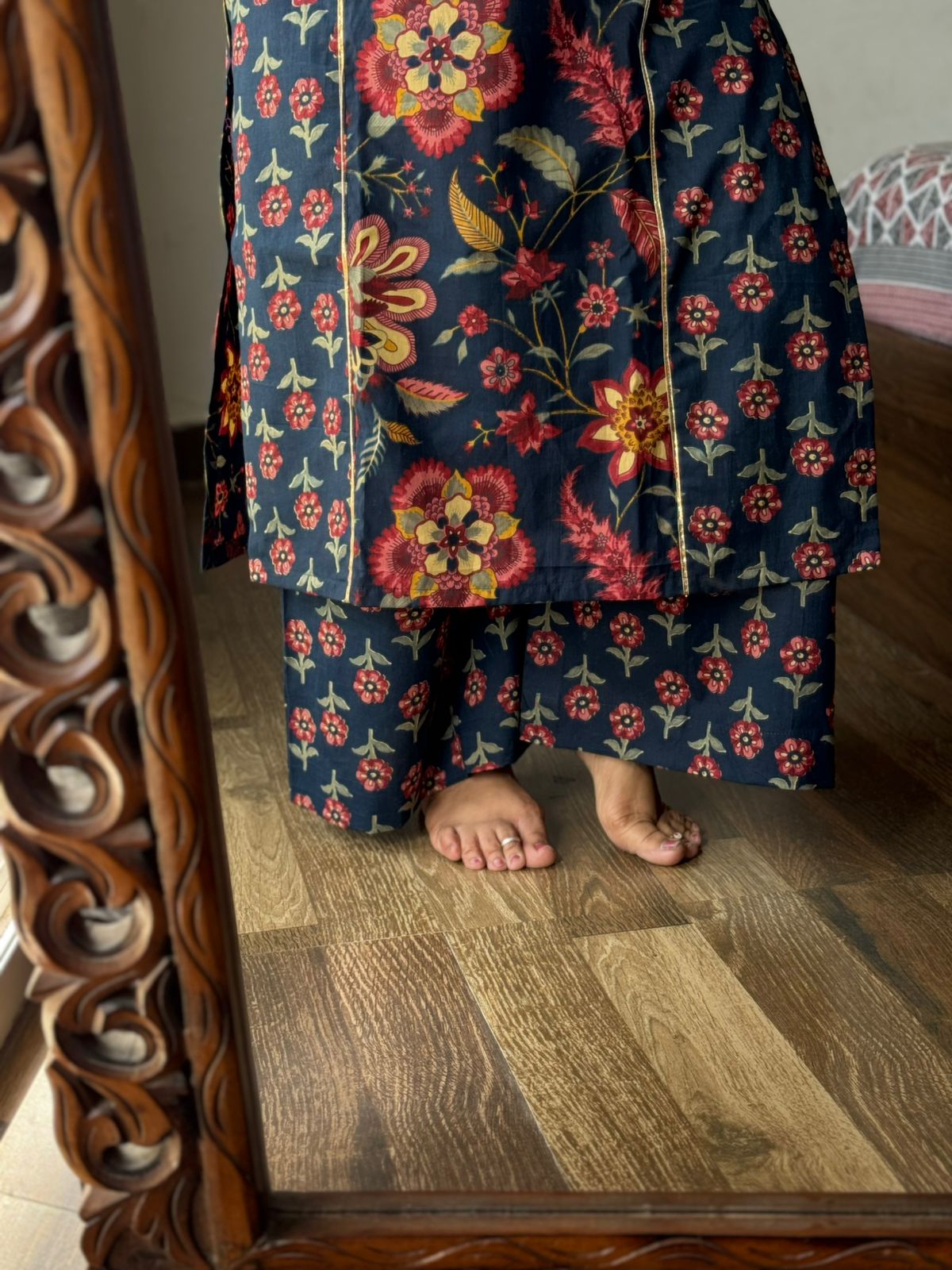 Midnight Bloom Cotton Kurta Palazzo Set