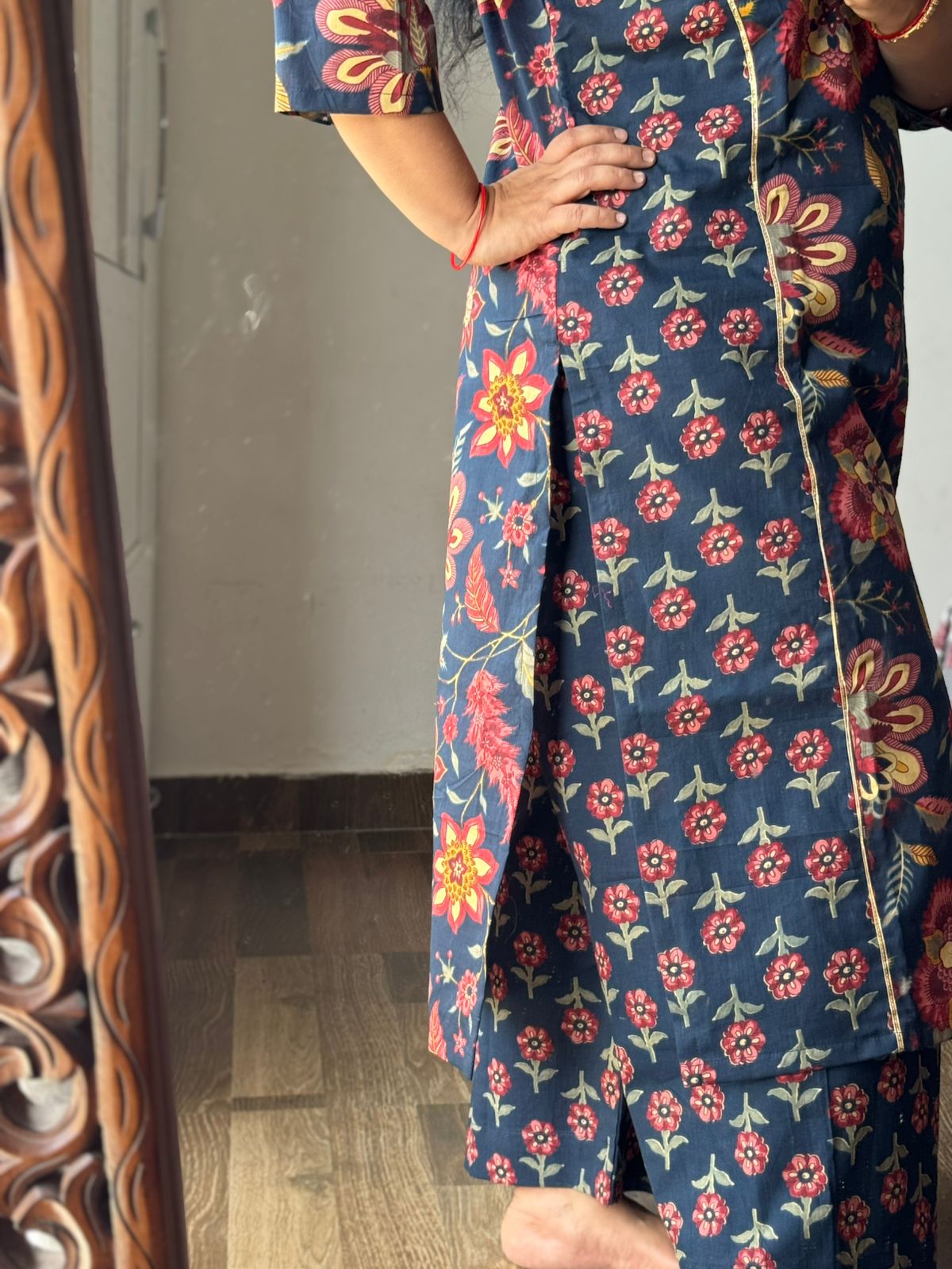 Midnight Bloom Cotton Kurta Palazzo Set