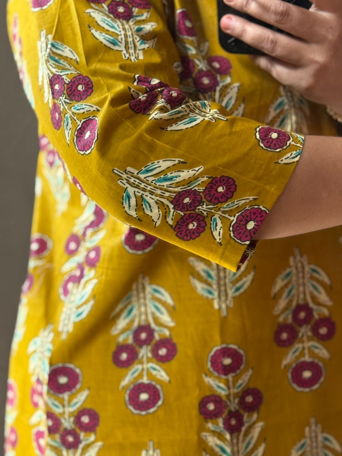 Mustard Floral Cotton Kurta for Women |