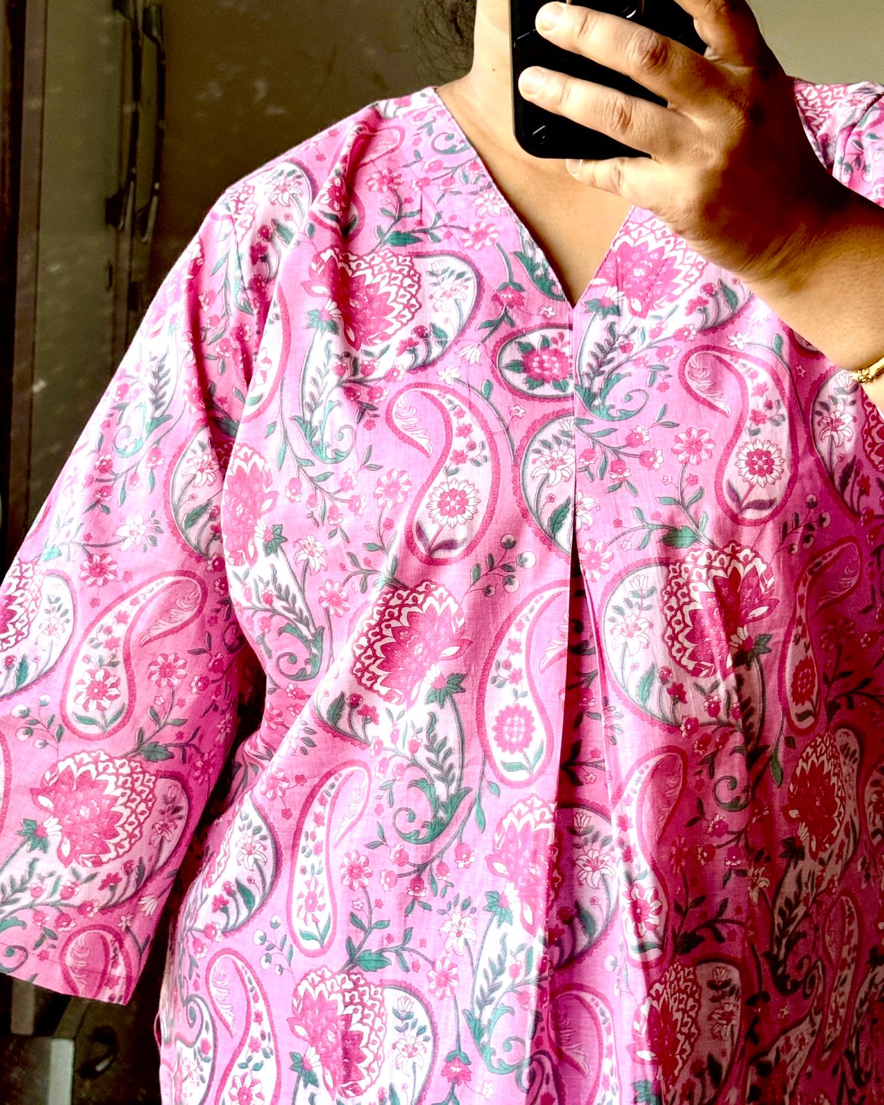 Pink Paisley Cotton Short Kurti for Women