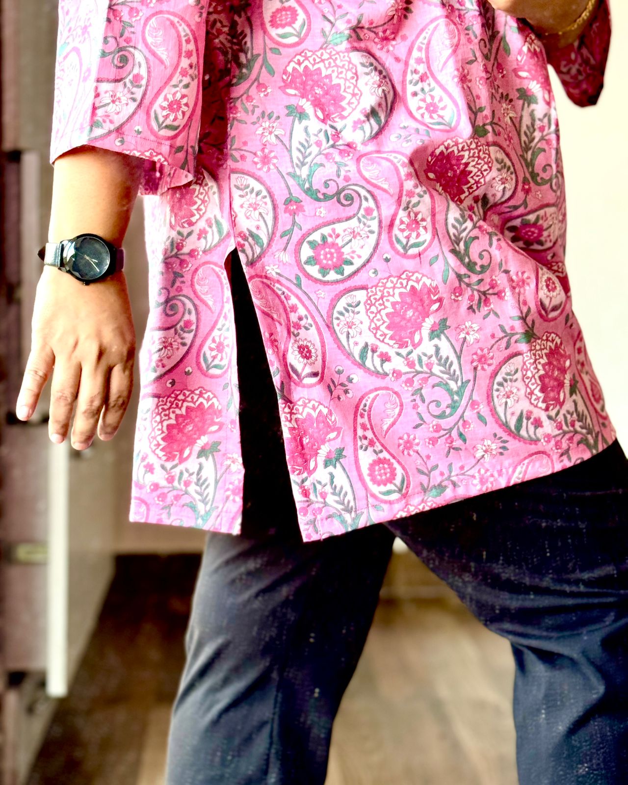 Pink Paisley Cotton Short Kurti for Women