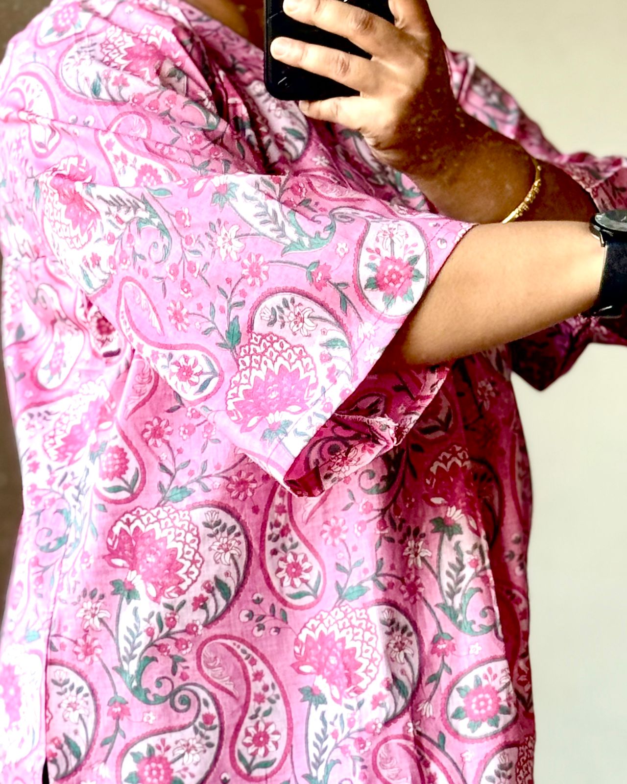 Pink Paisley Cotton Short Kurti for Women