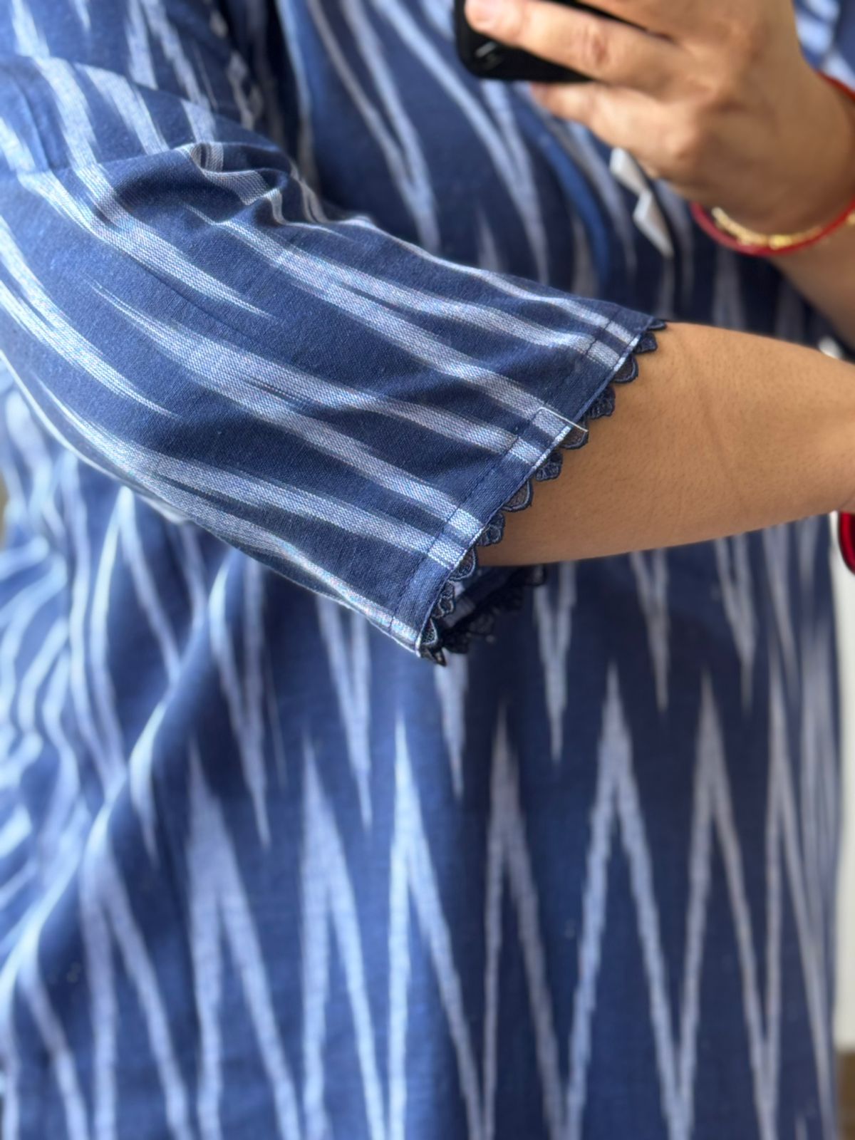 Ikkat Blue Cotton Kurta