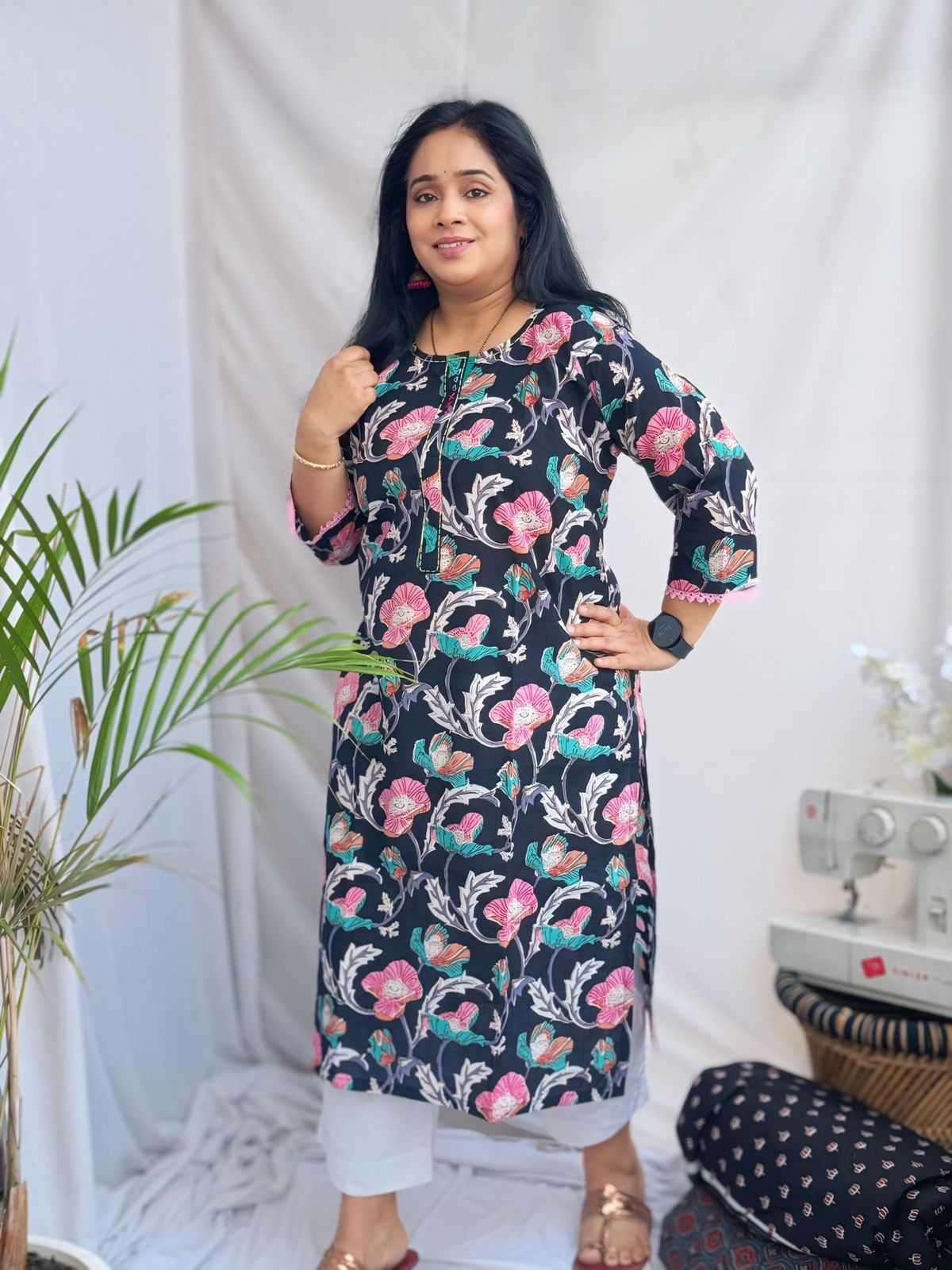 Neeti Black Sanganeri Premium Kurta