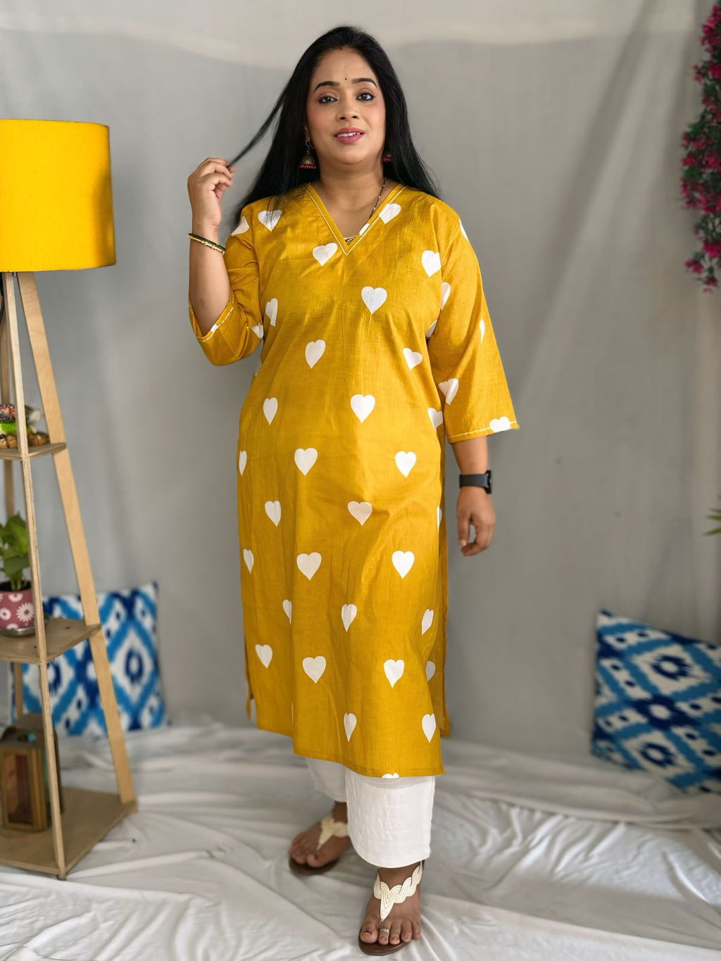 Heart Mustard Cotton Kurta