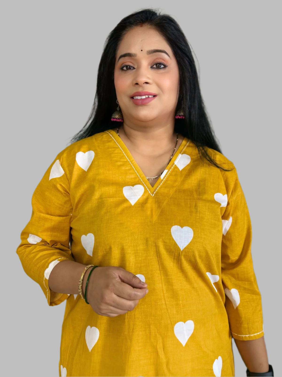 Heart Mustard Cotton Kurta
