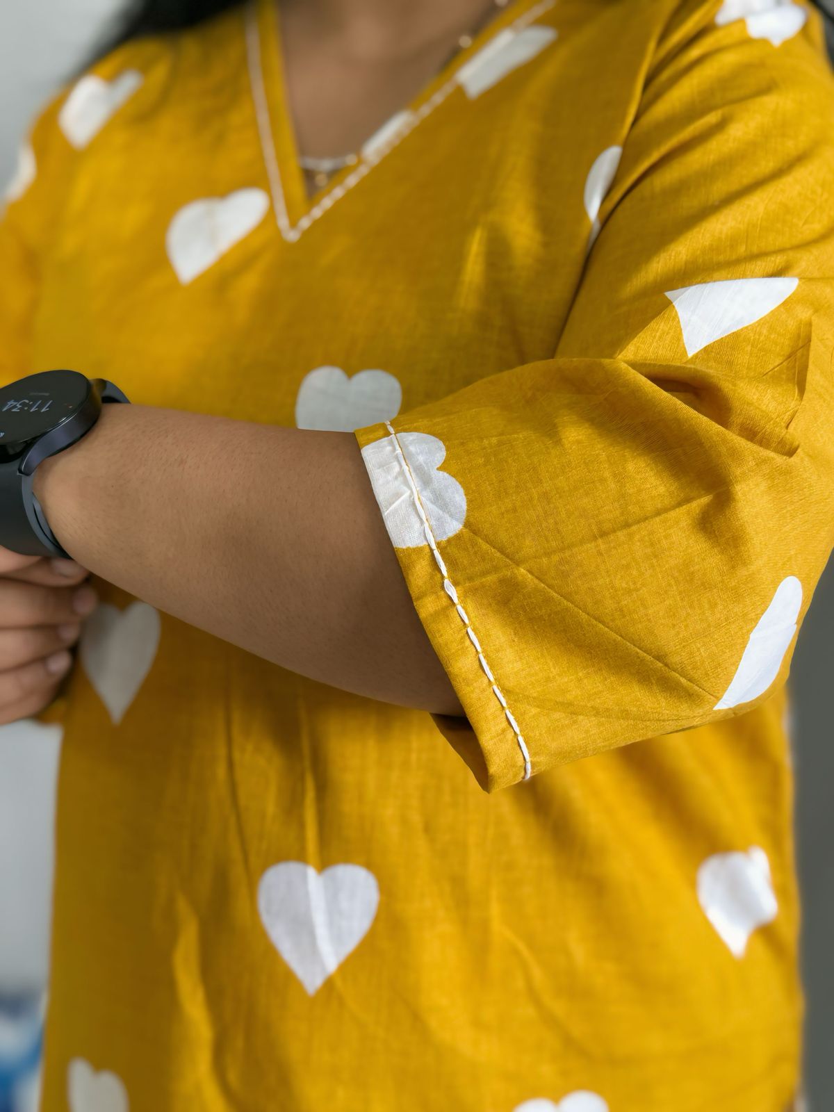Heart Mustard Cotton Kurta