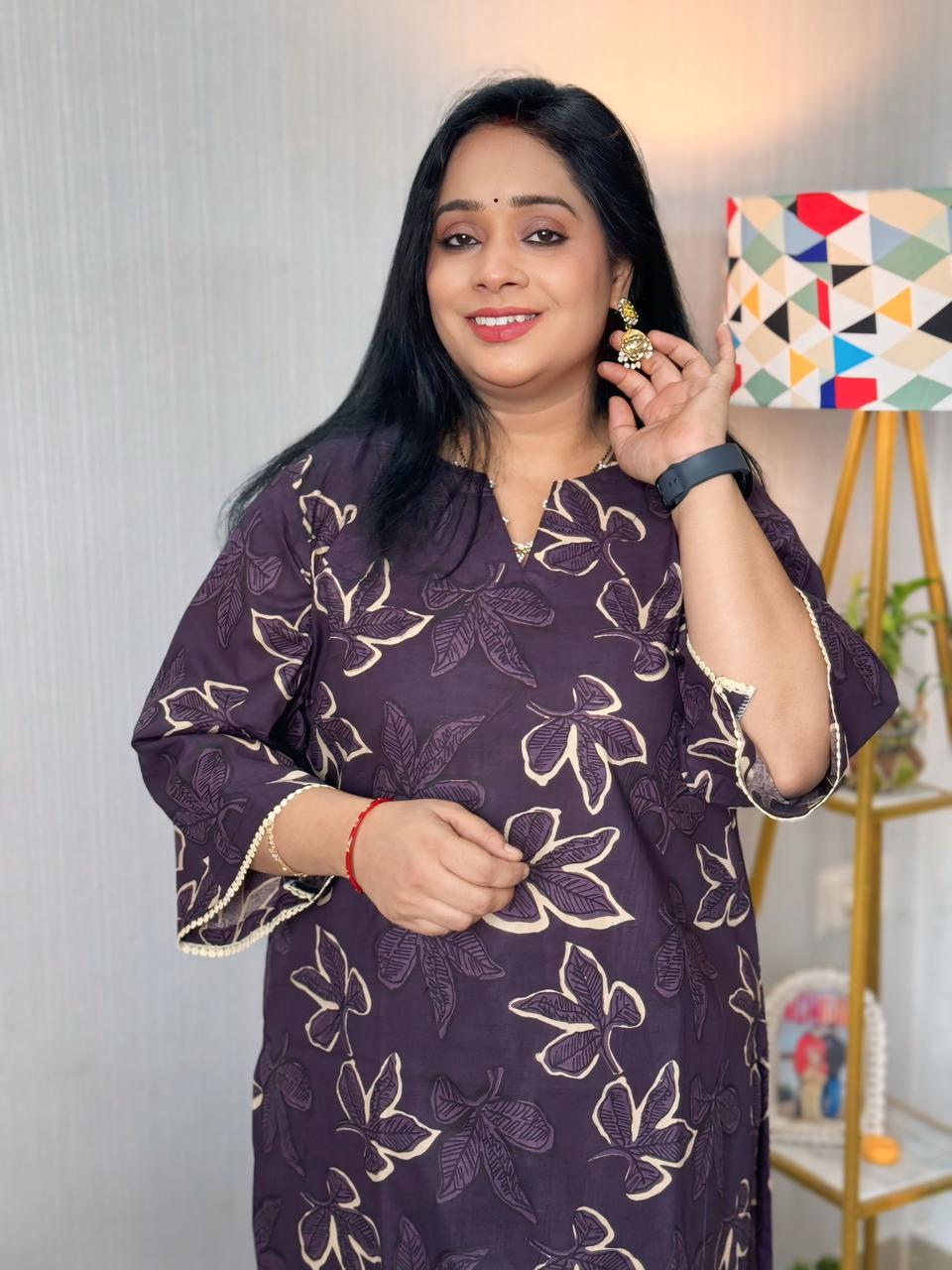 Wine Purple Cotton  Kurta