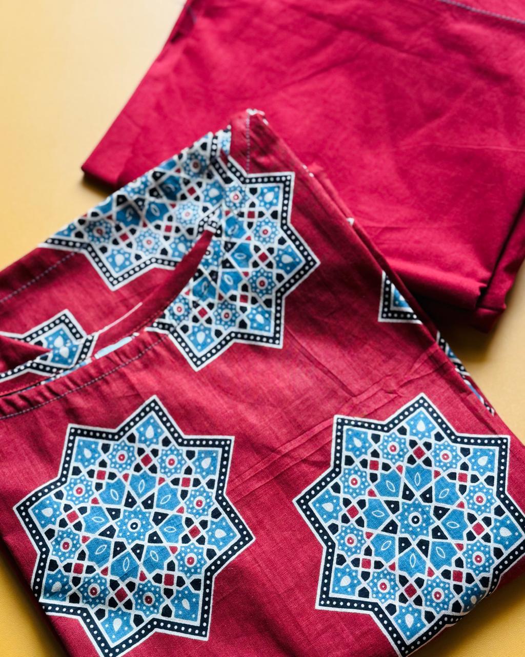 Red Ajrakh Kurta Set