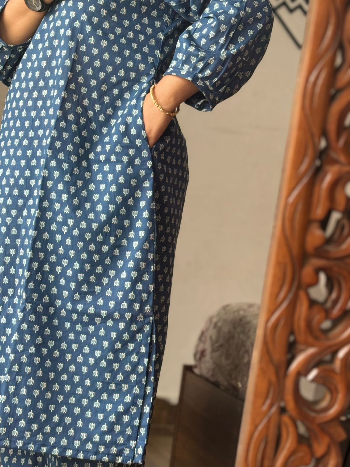 Indigo Ajrakh A- line Designer kurta Set
