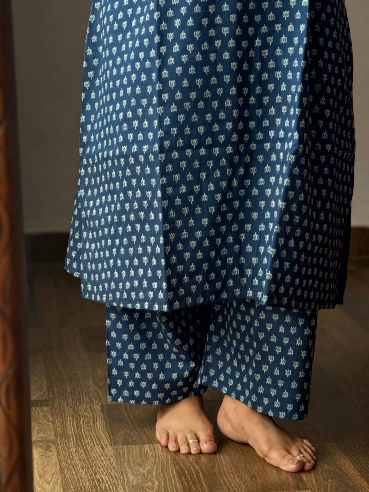 Indigo Ajrakh A- line Designer kurta Set