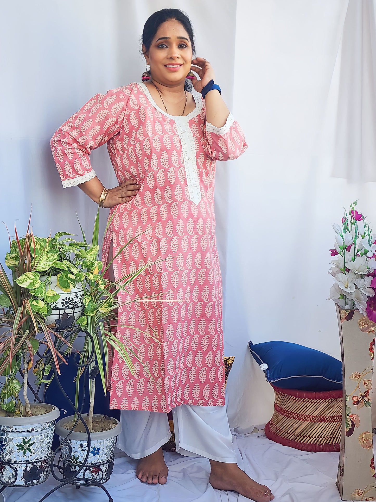 Peachy Pink Mul cotton Kurta