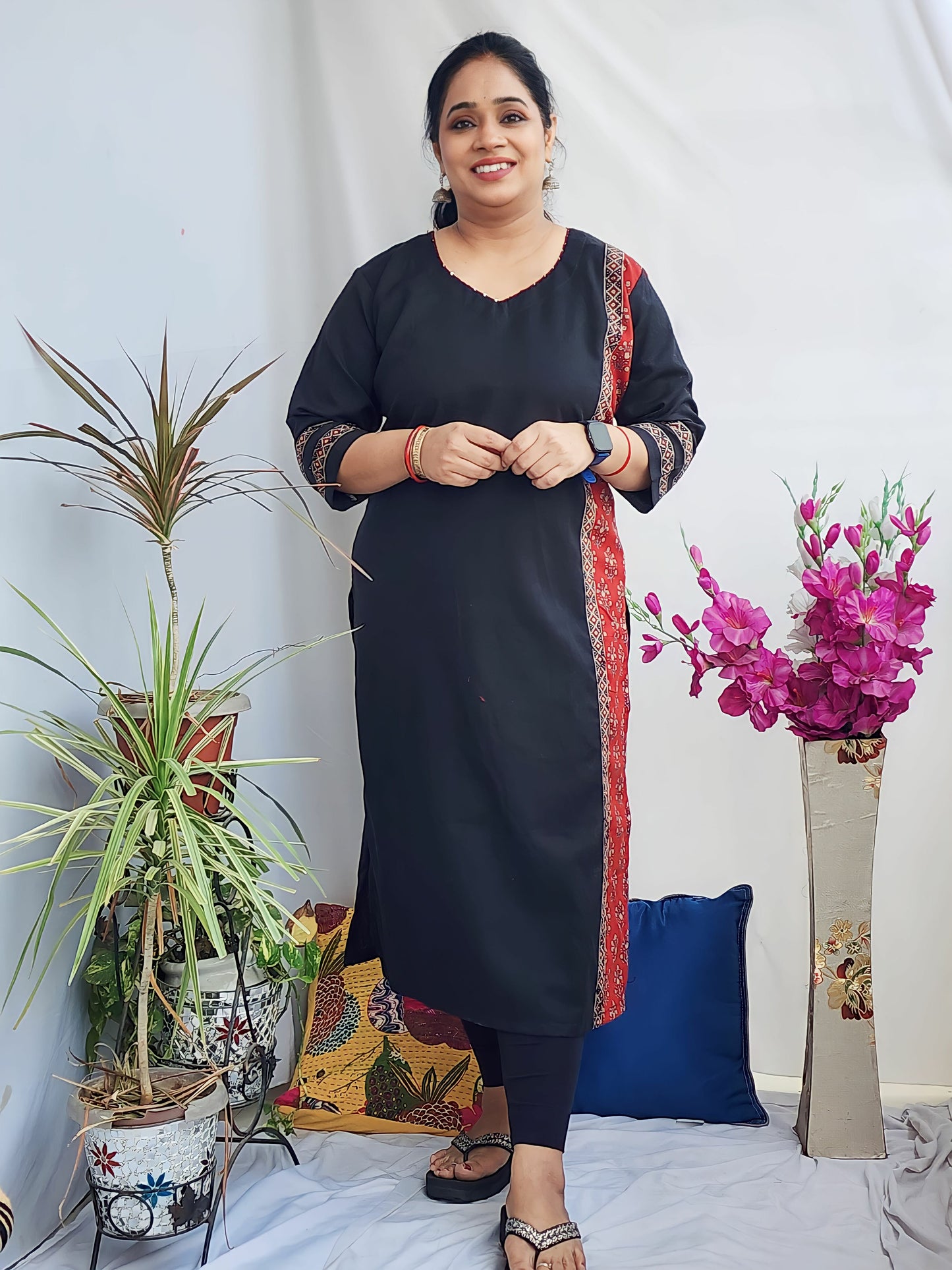 Black Designer Straight Kurta