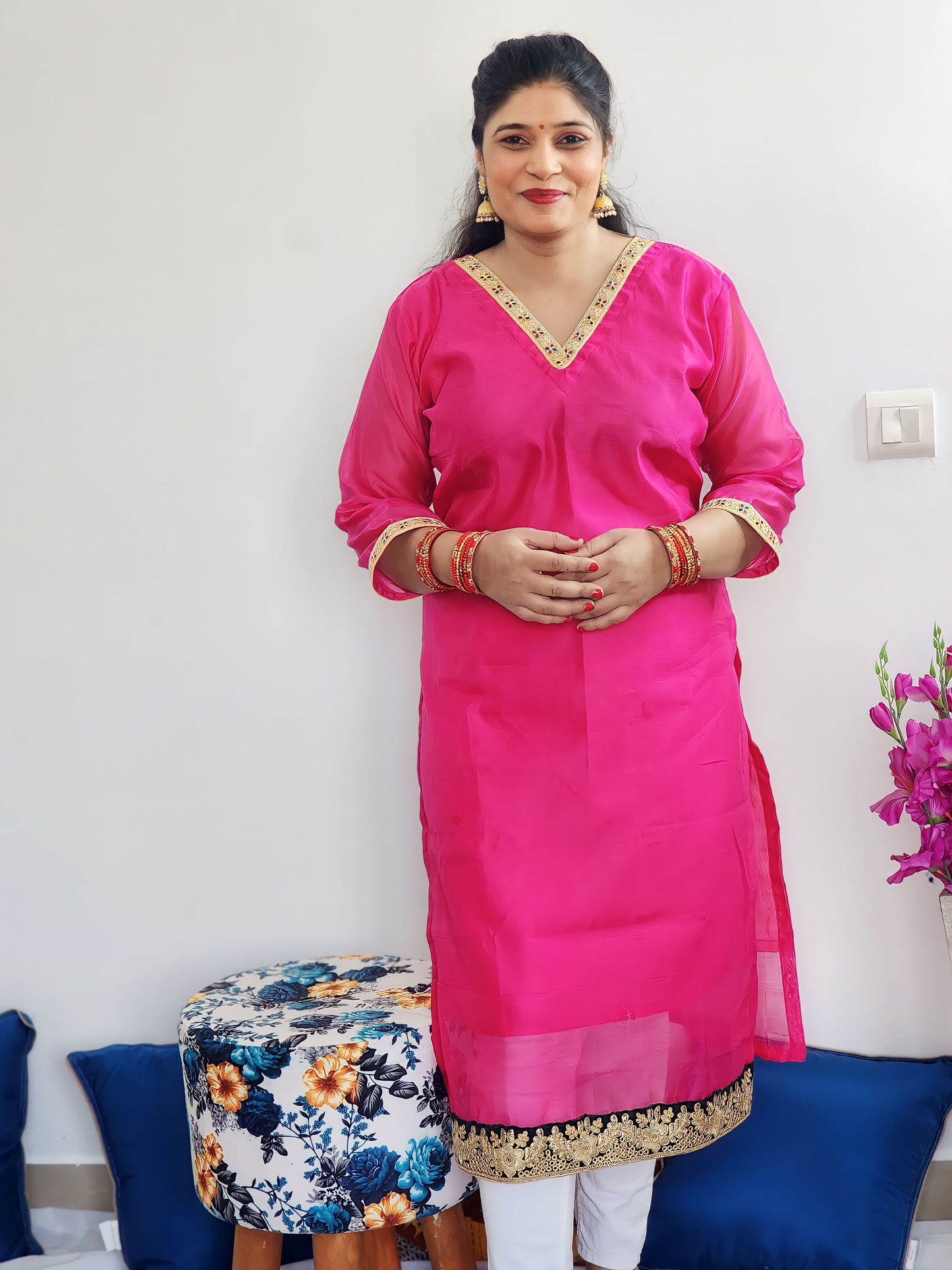 Hot Pink Chanderi Kurta