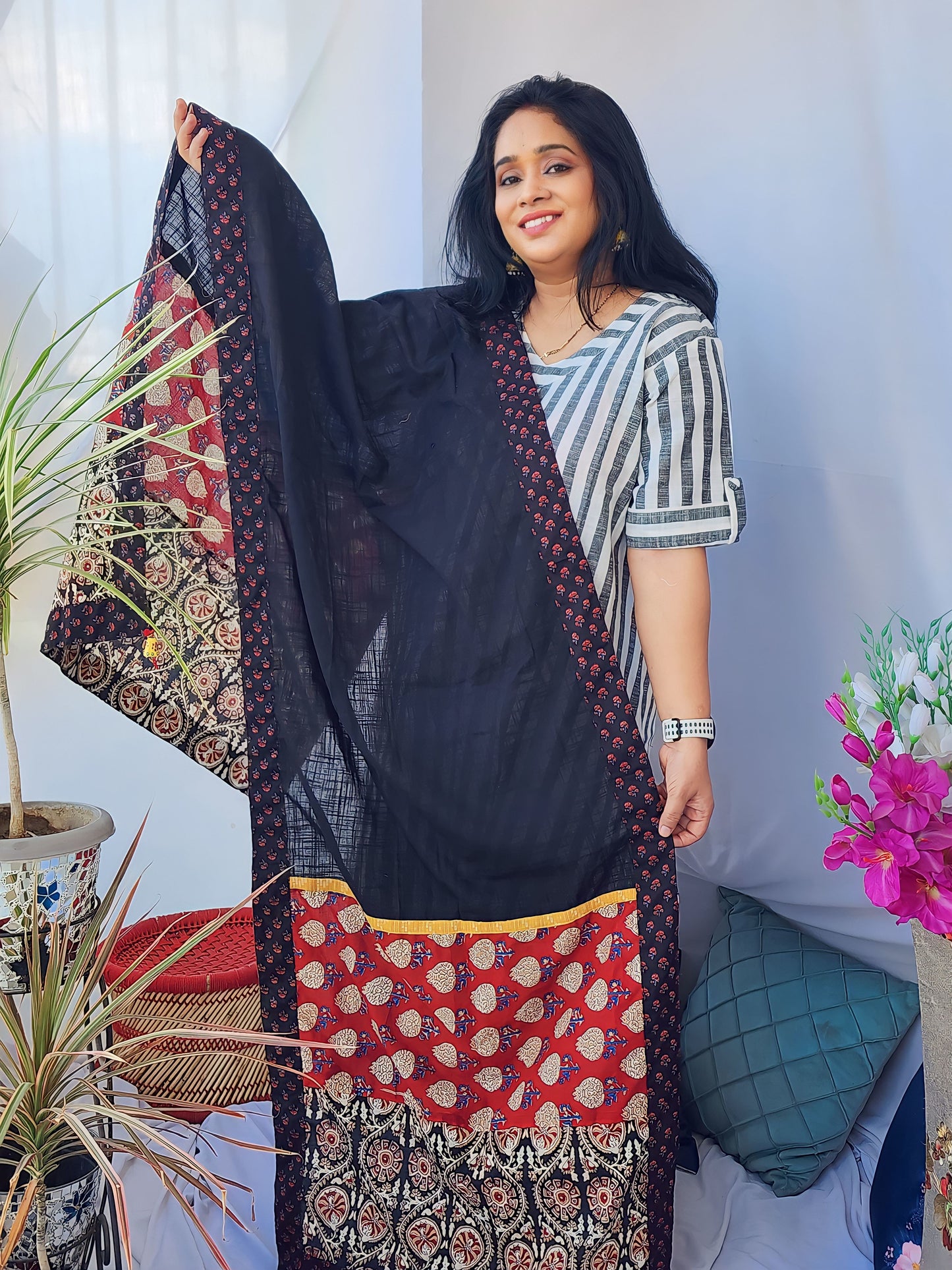 Black Multi  Dupatta