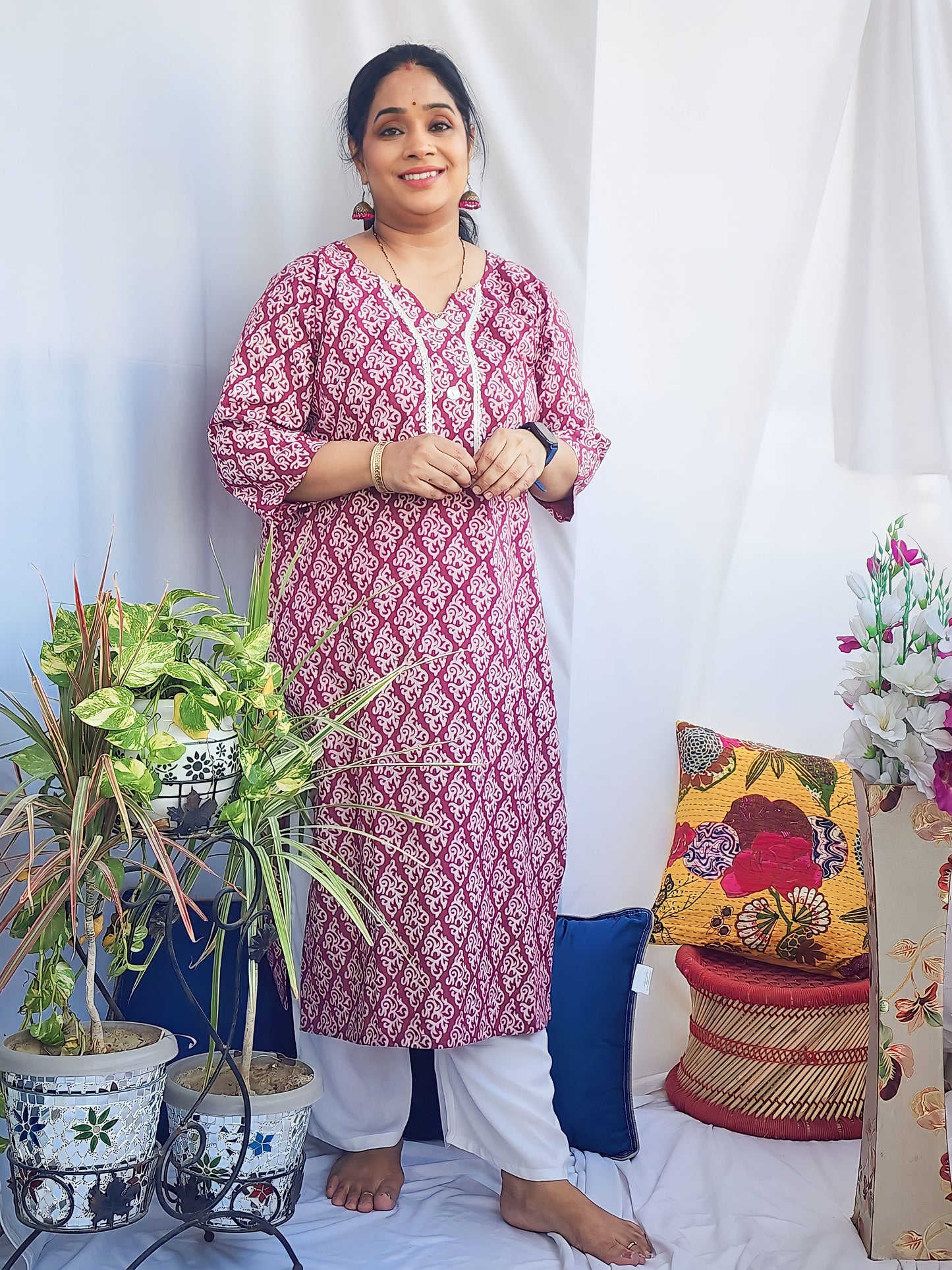 Plum Mul Cotton Lace Kurta