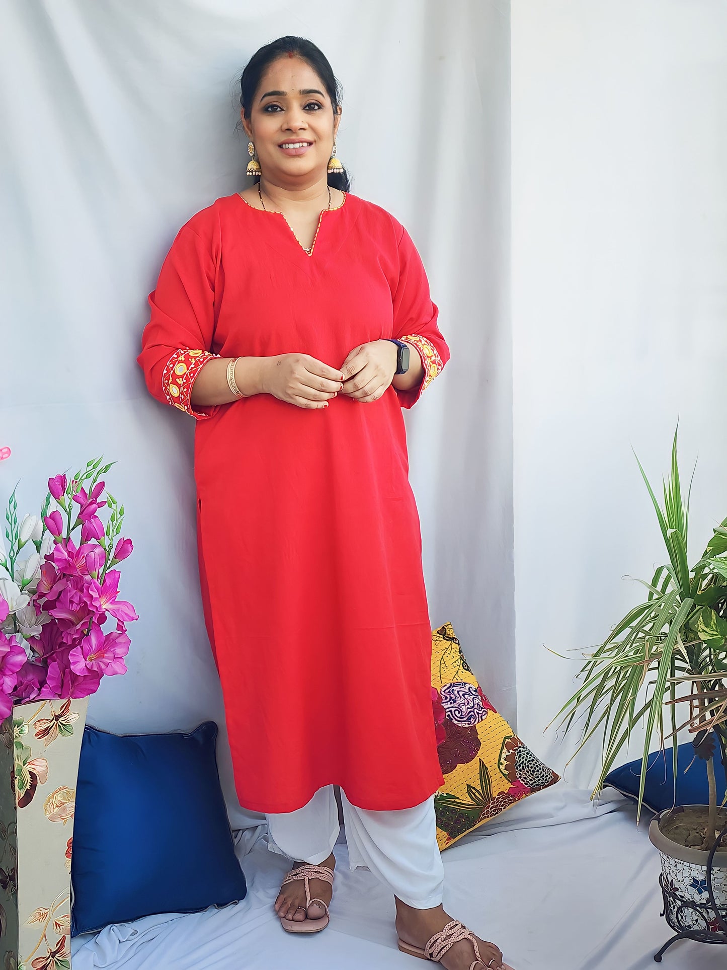 Red Mirror  Embroidered Kurta