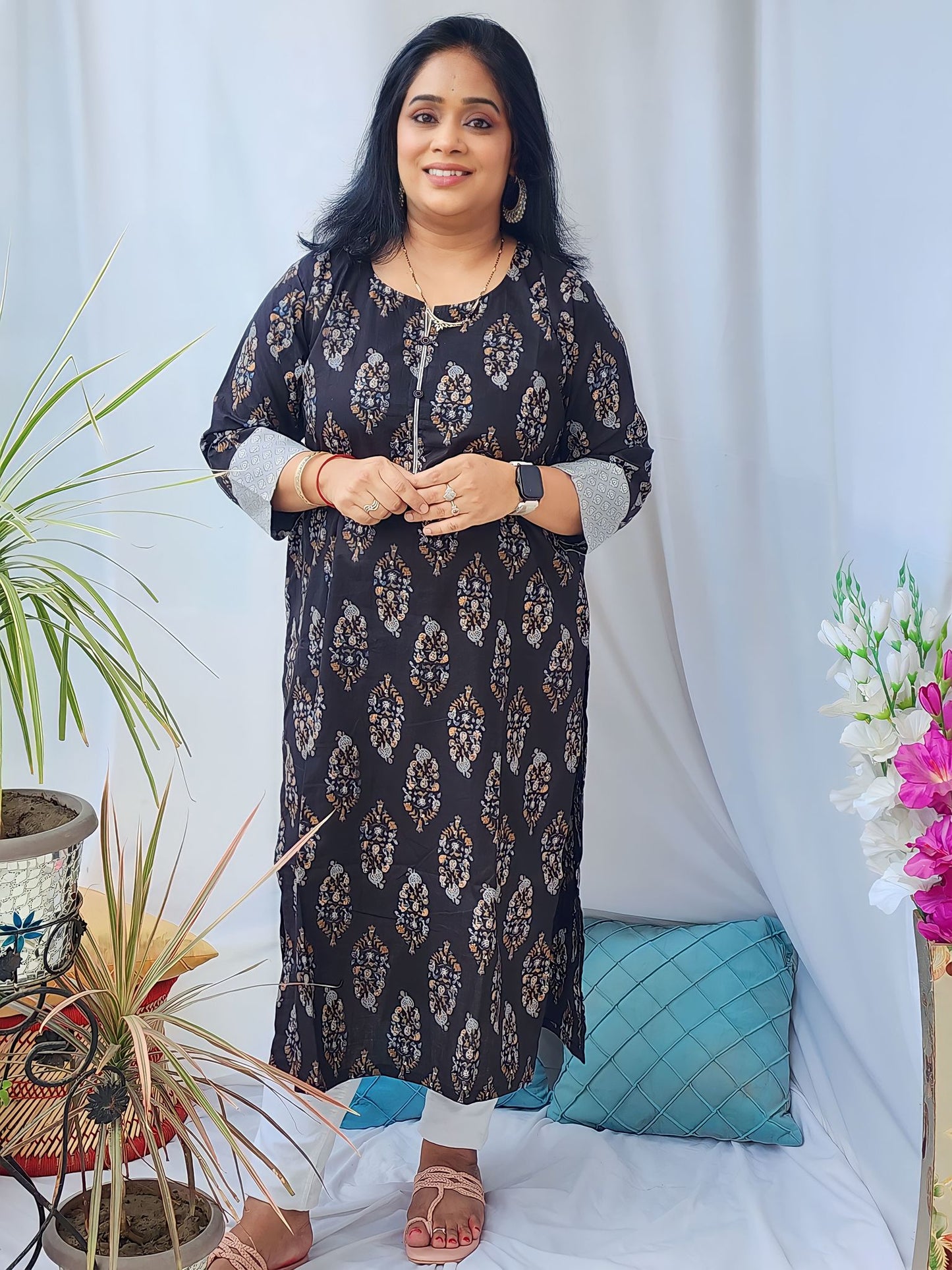 Black Ajrakh Cotton  Kurta