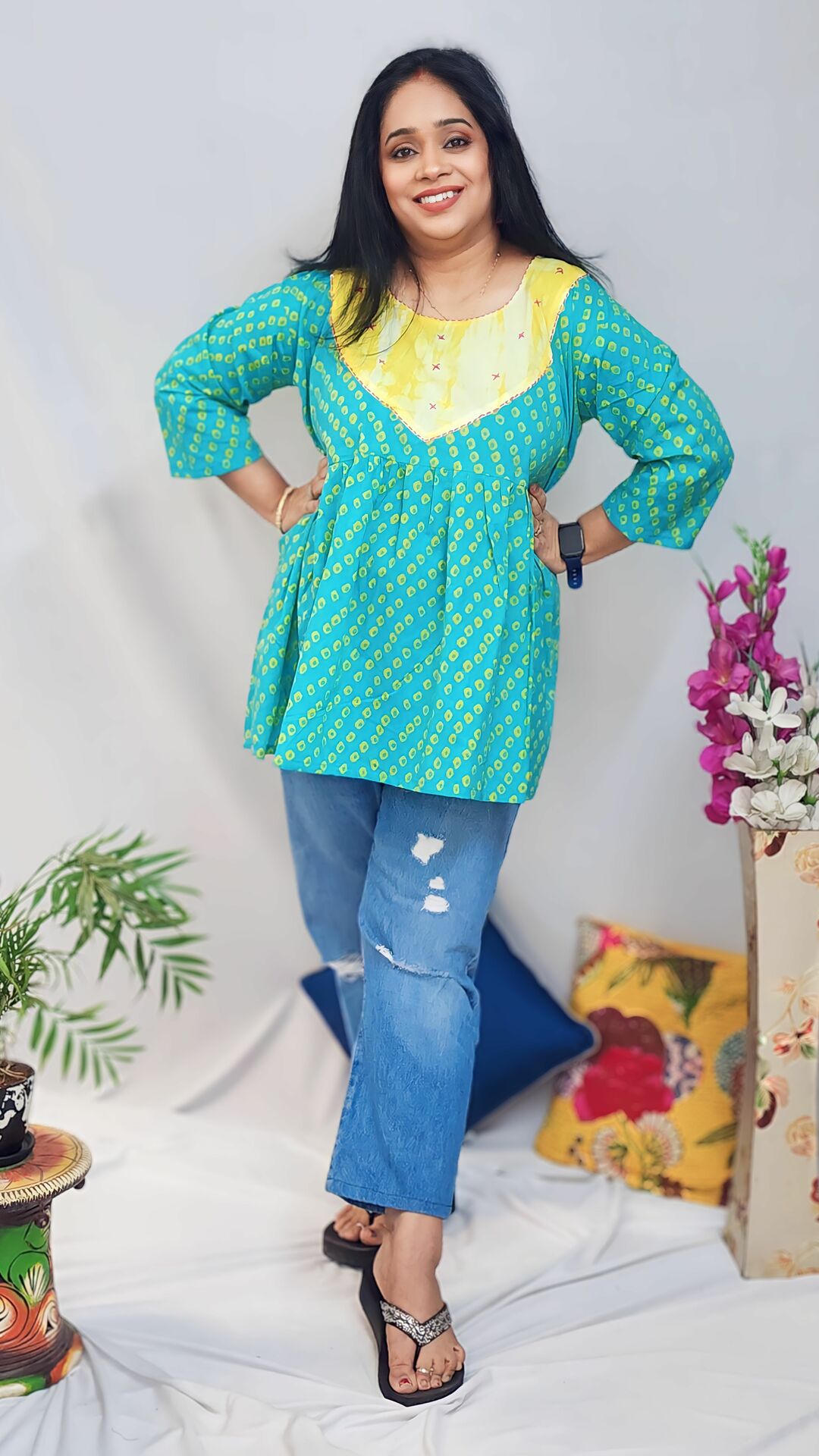 Peplum Teal Short Handcrafted Kurta