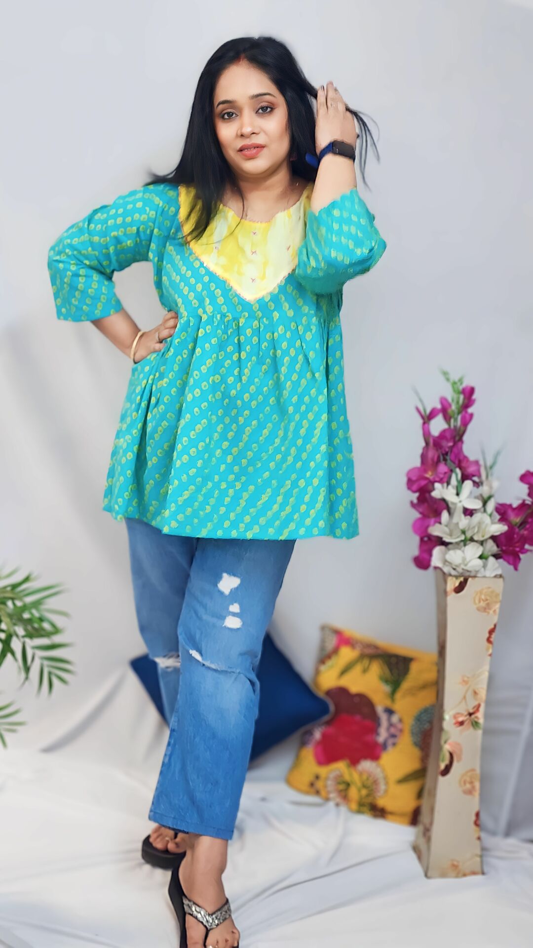 Peplum Teal Short Handcrafted Kurta