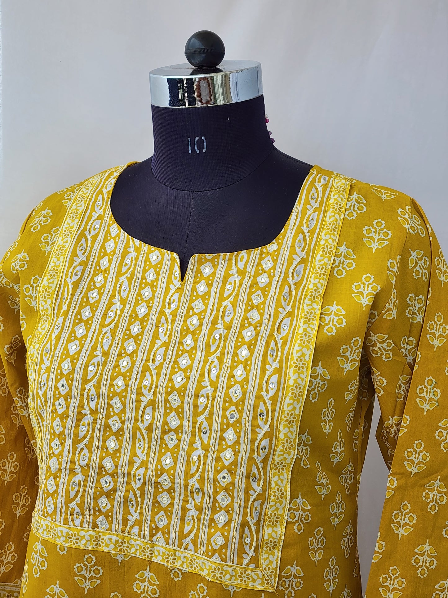 Mustard Cotton Embroidered Kurta Pant Set