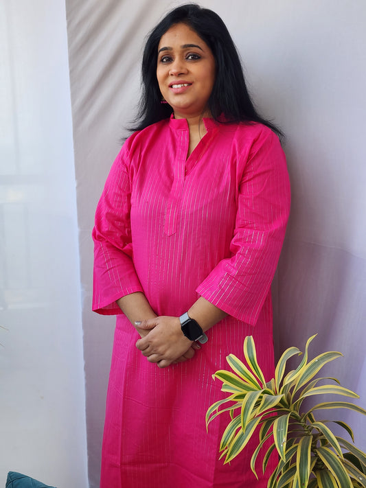 Hot Pink Collar Cotton Kurta