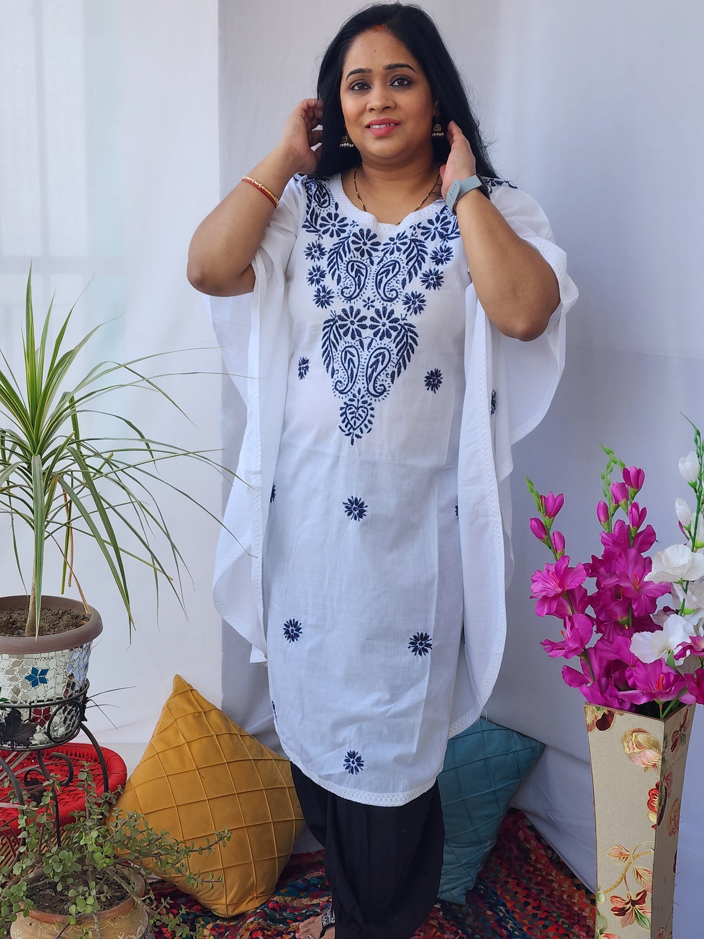 Chikankari Handwork Mul Cotton Kaftan