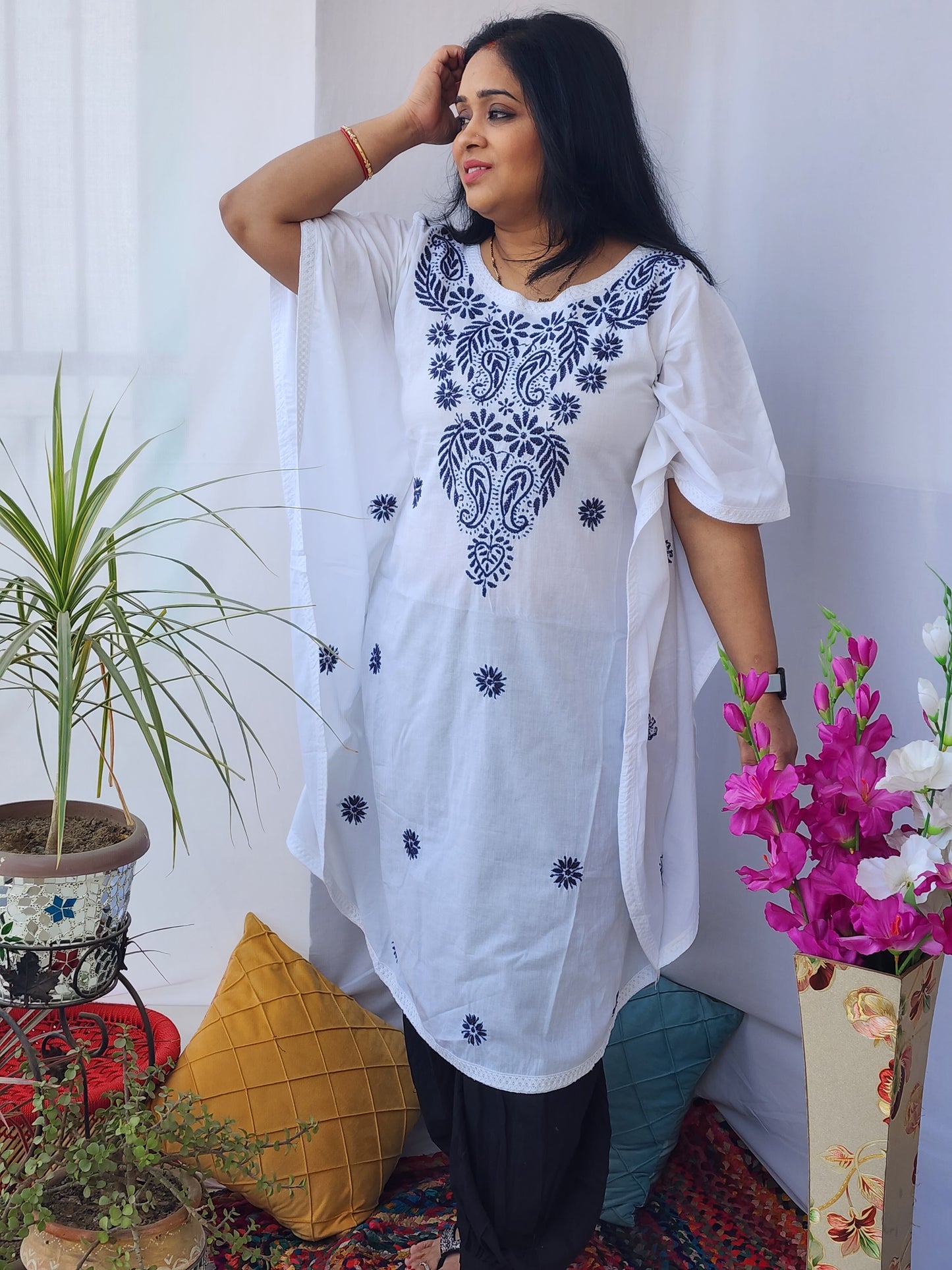 Chikankari Handwork Mul Cotton Kaftan