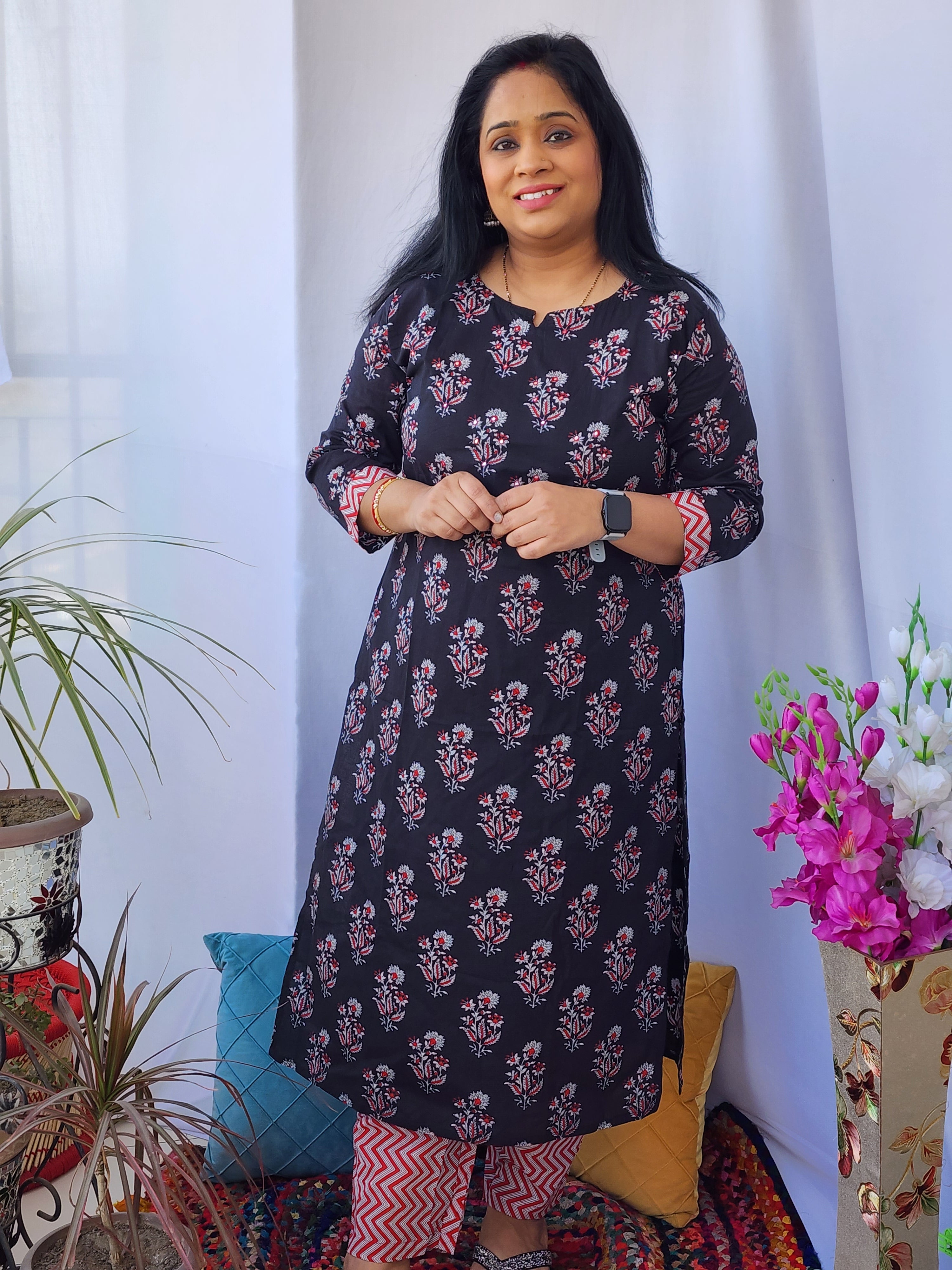 Black Mirror Work Kurta Pant Set