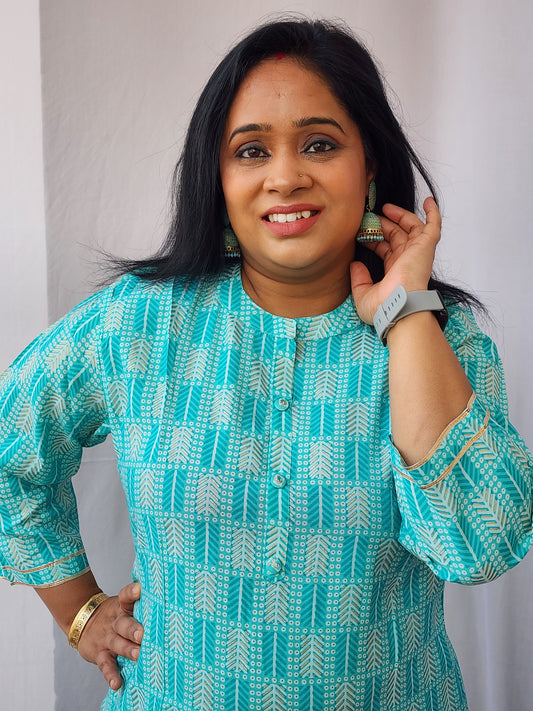 Teal Chanderi Kurta Pant Set