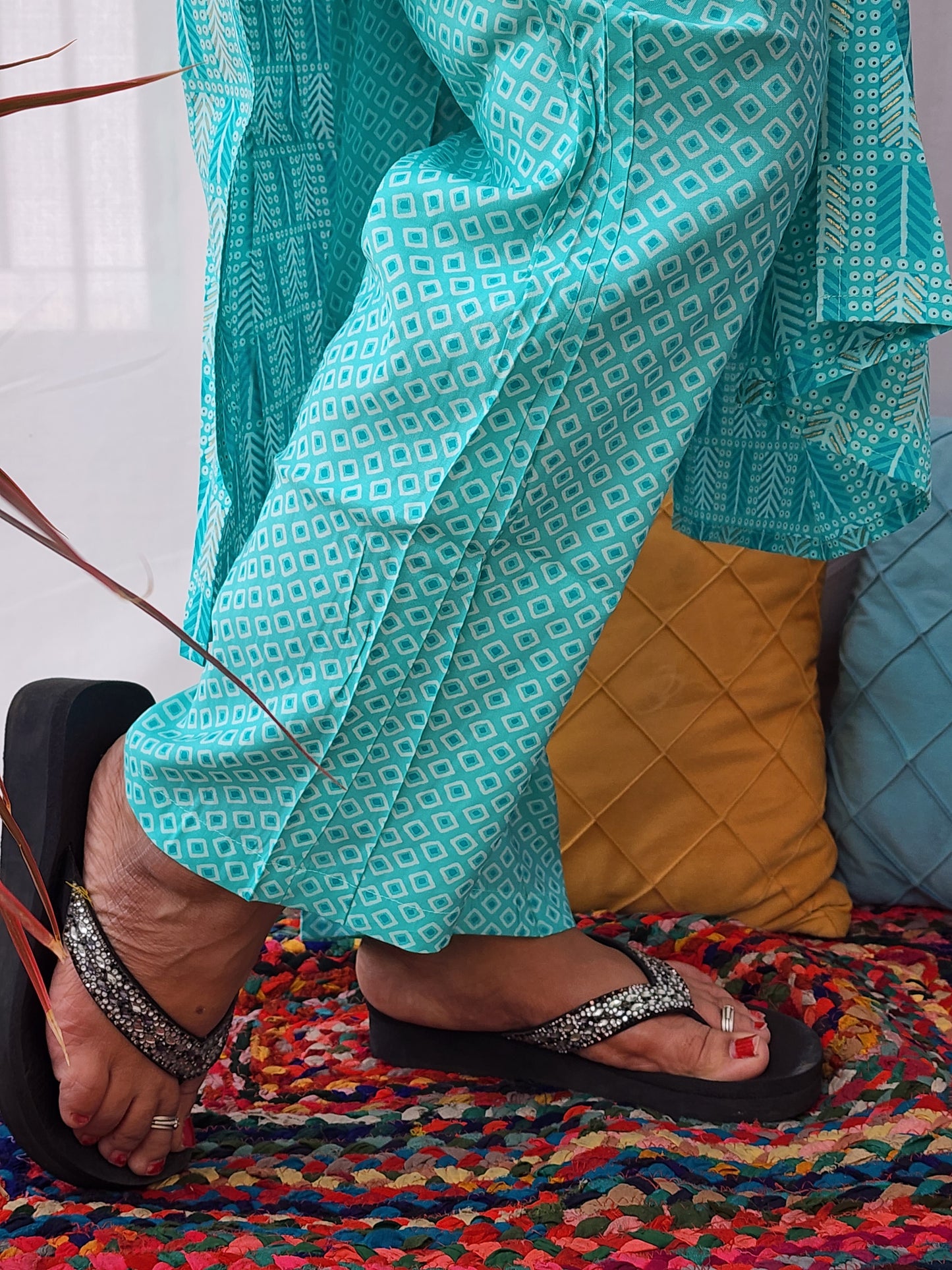 Teal Chanderi Kurta Pant Set