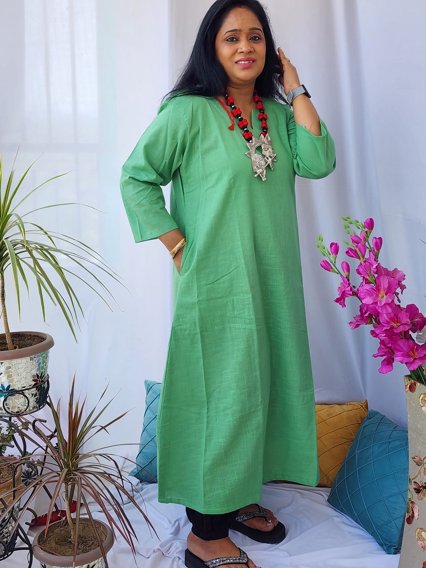 Dhani Green Cotton Kurta