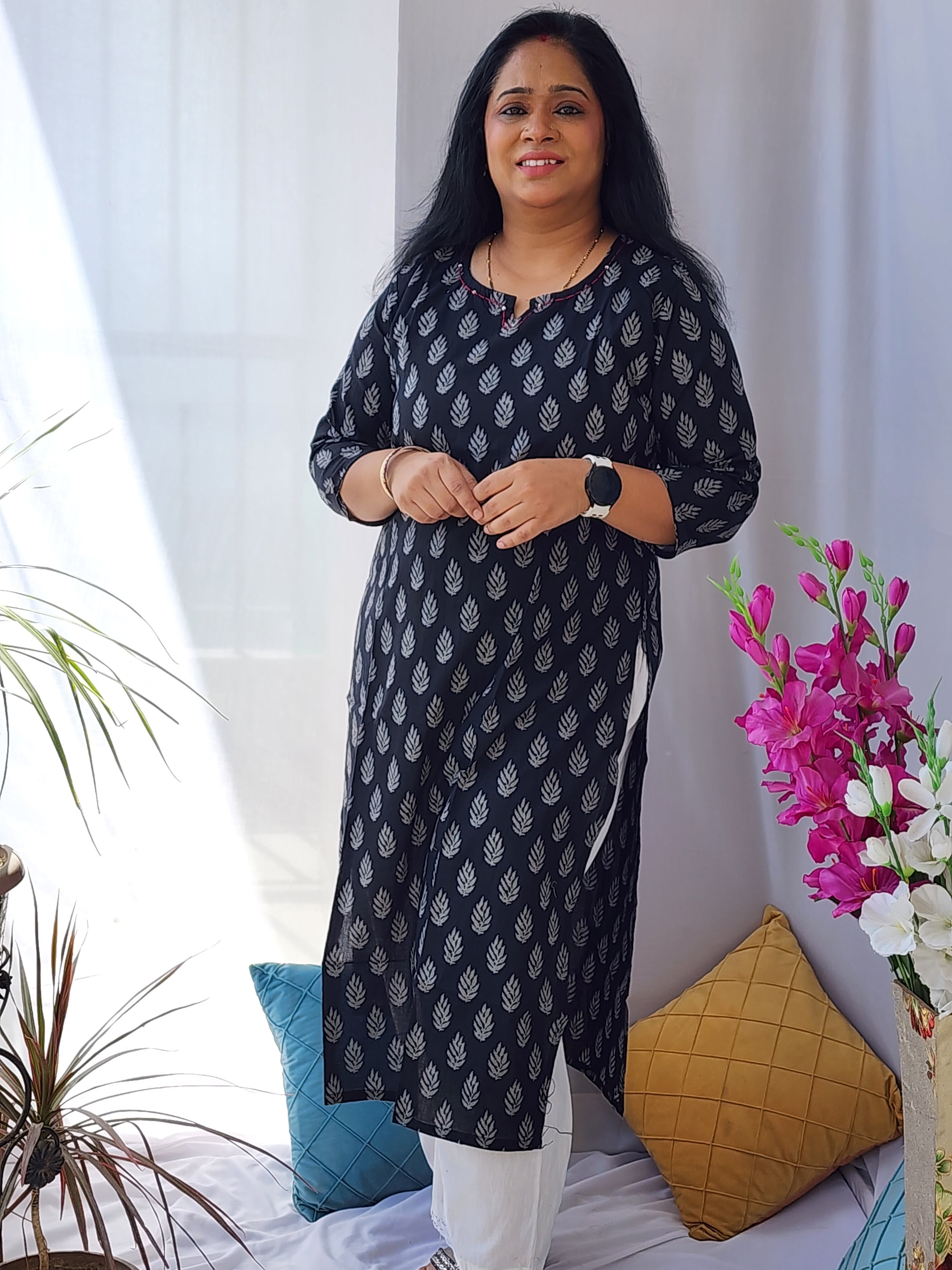 Black Ajrakh Block Print Cotton Kurta