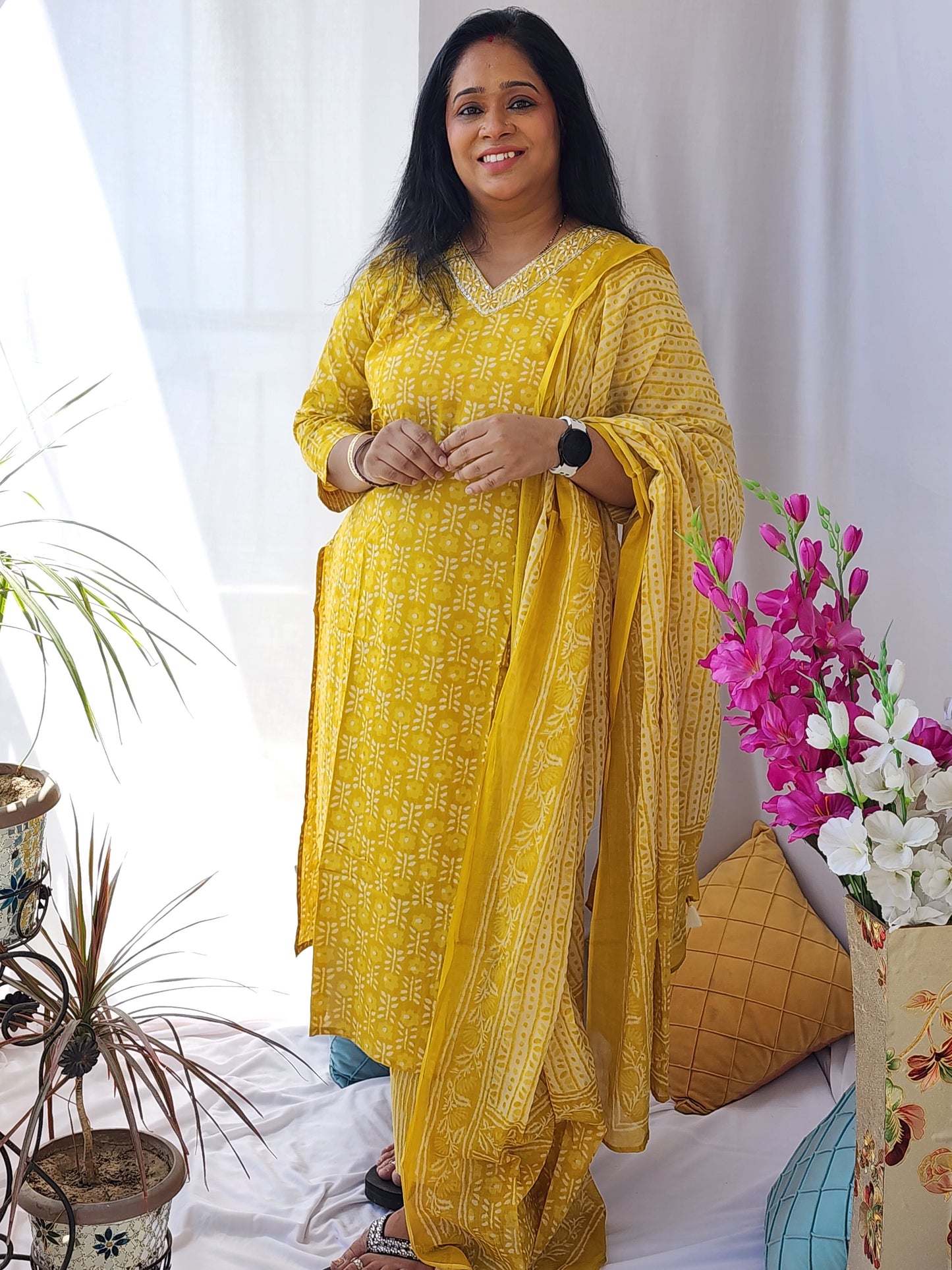 Yellow Sanganeri Cotton Suit Set