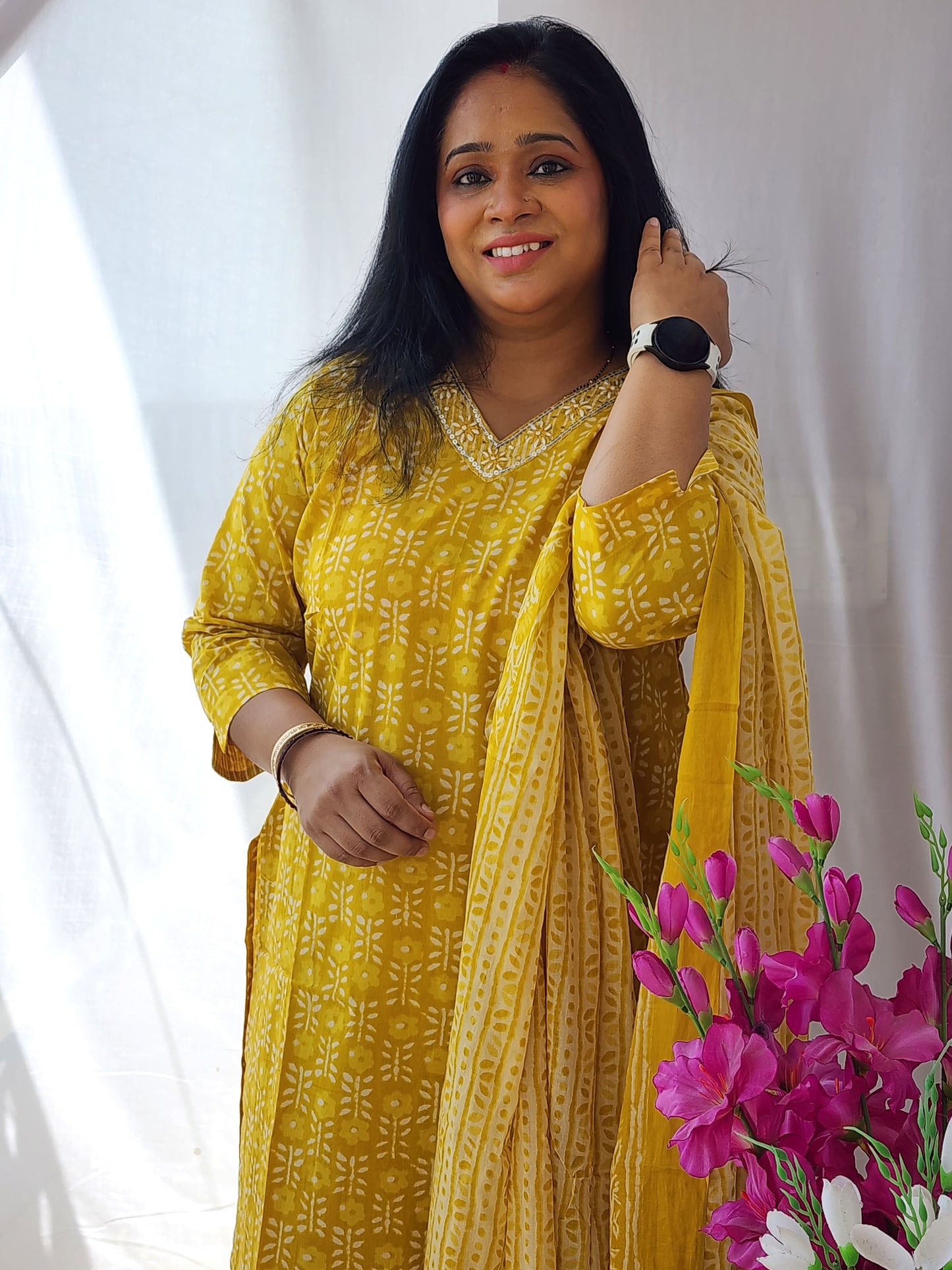 Yellow Sanganeri Cotton Suit Set